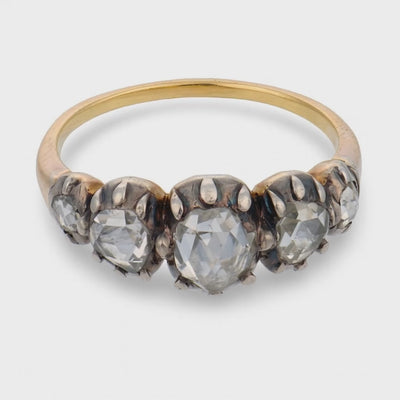 Georgian 18k/Sterling Silver Diamond Five Stone Ring