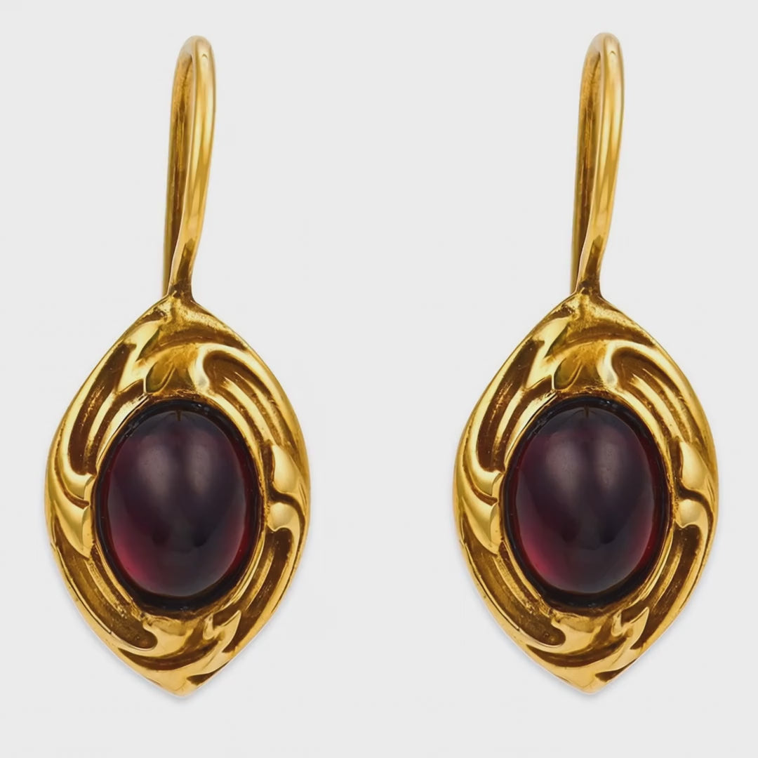 Art Nouveau 14k Garnet Dangle Earrings