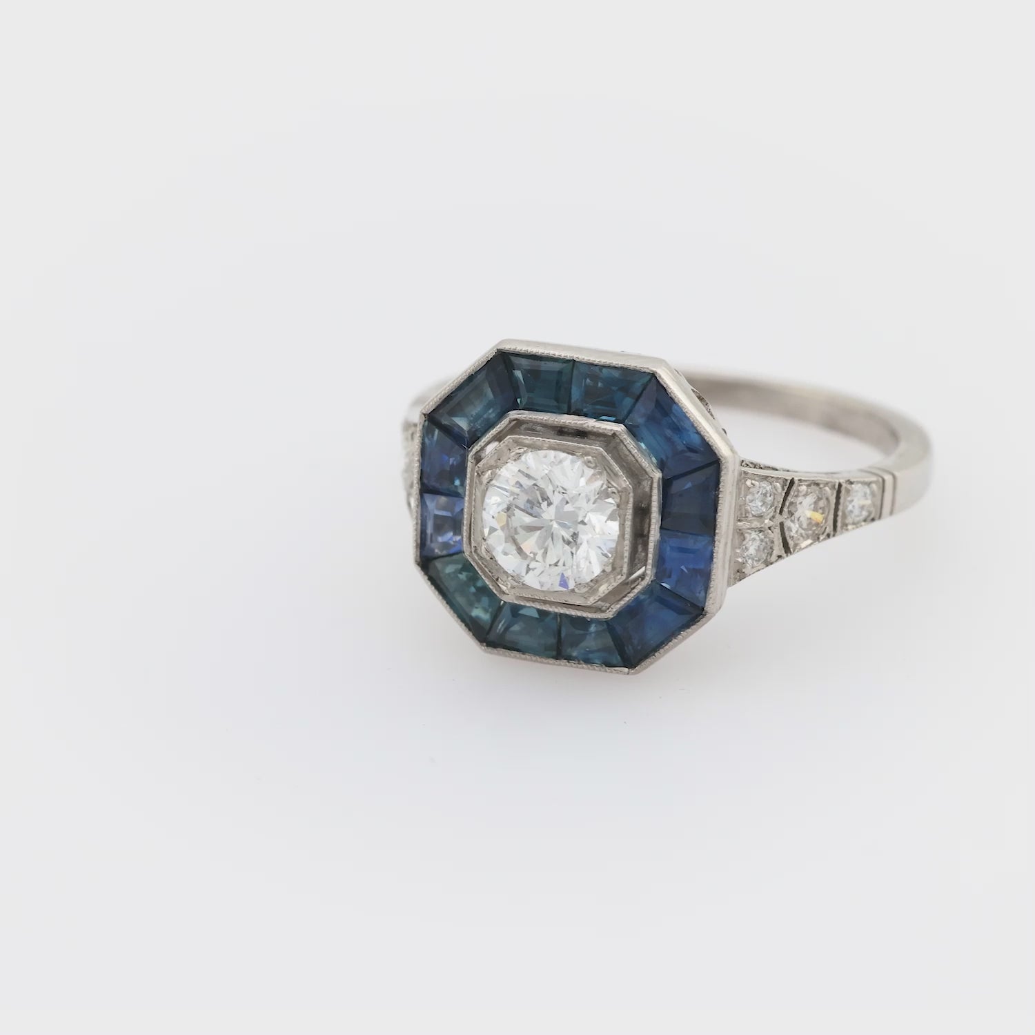 Estate Platinum Diamond & Sapphire Engagement Ring .60ct