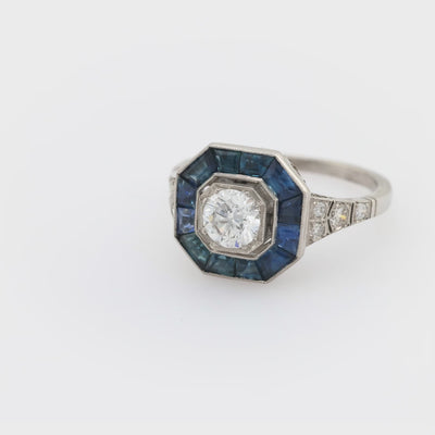 Estate Platinum Diamond & Sapphire Engagement Ring .60ct