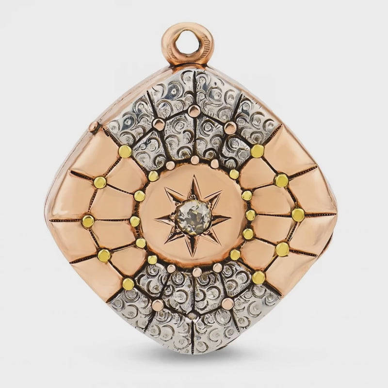 Edwardian 14k/Platinum Diamond Starburst-Motif Locket Pendant