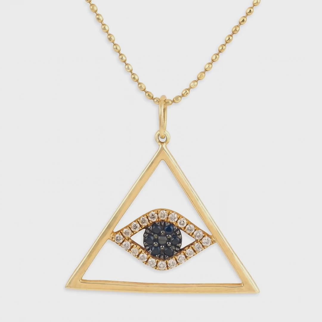 SE Estate 14k Sapphire & Diamond "Eye of Providence" Pendant Necklace