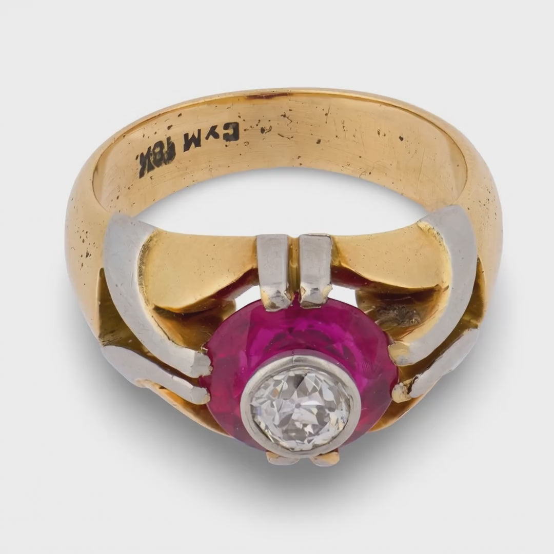 Edwardian 18k Diamond & Ruby Engagement Ring .40ct