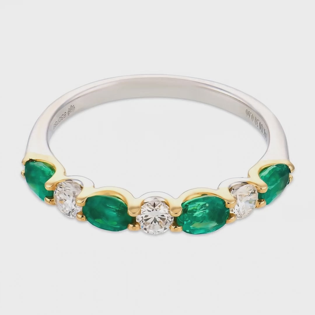 Load video: Estate 14k Emerald &amp; Diamond Half Band