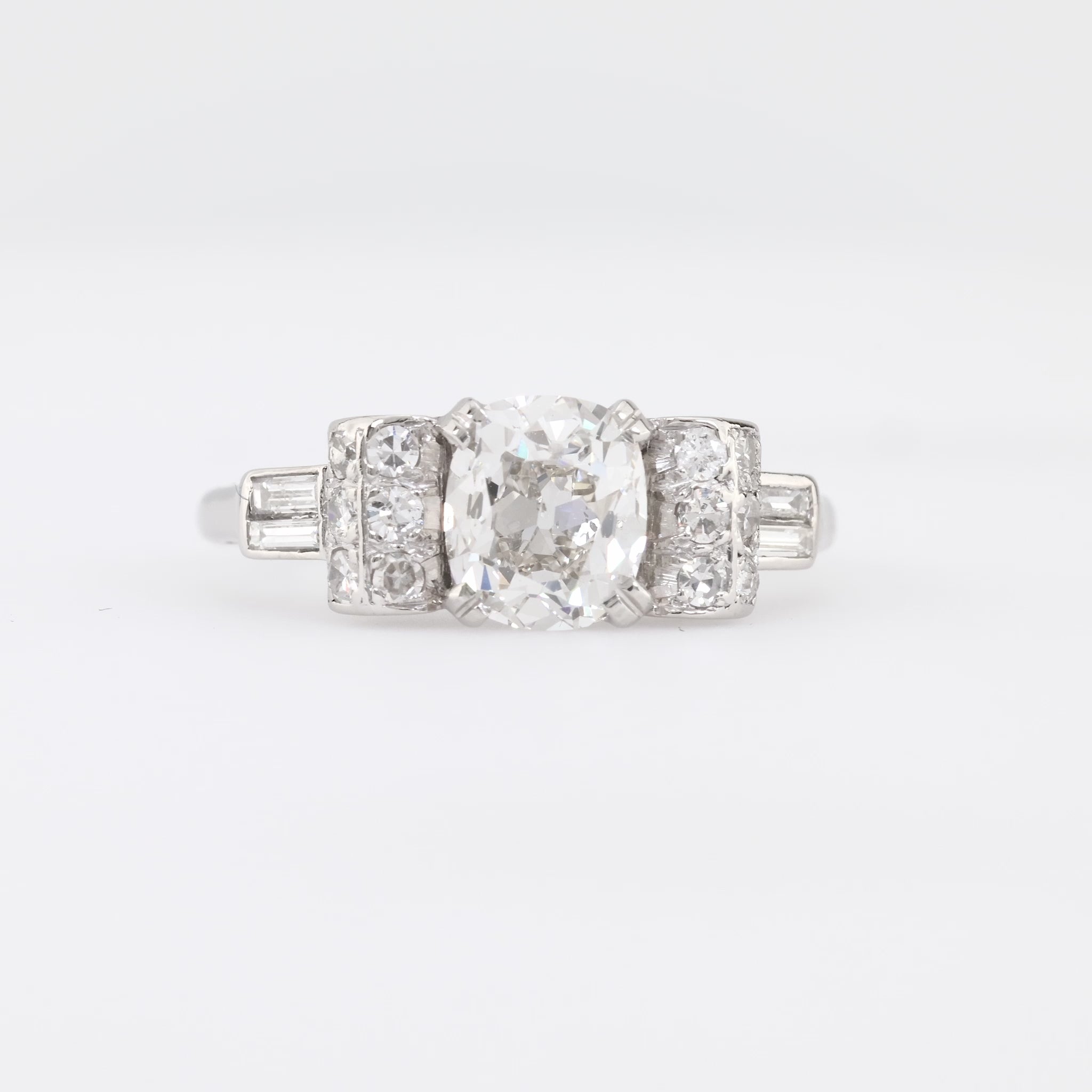 Art Deco Platinum GIA Diamond Engagement Ring 1.54ct