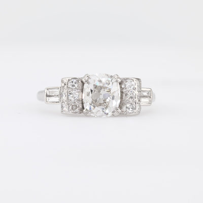 Art Deco Platinum GIA Diamond Engagement Ring 1.54ct