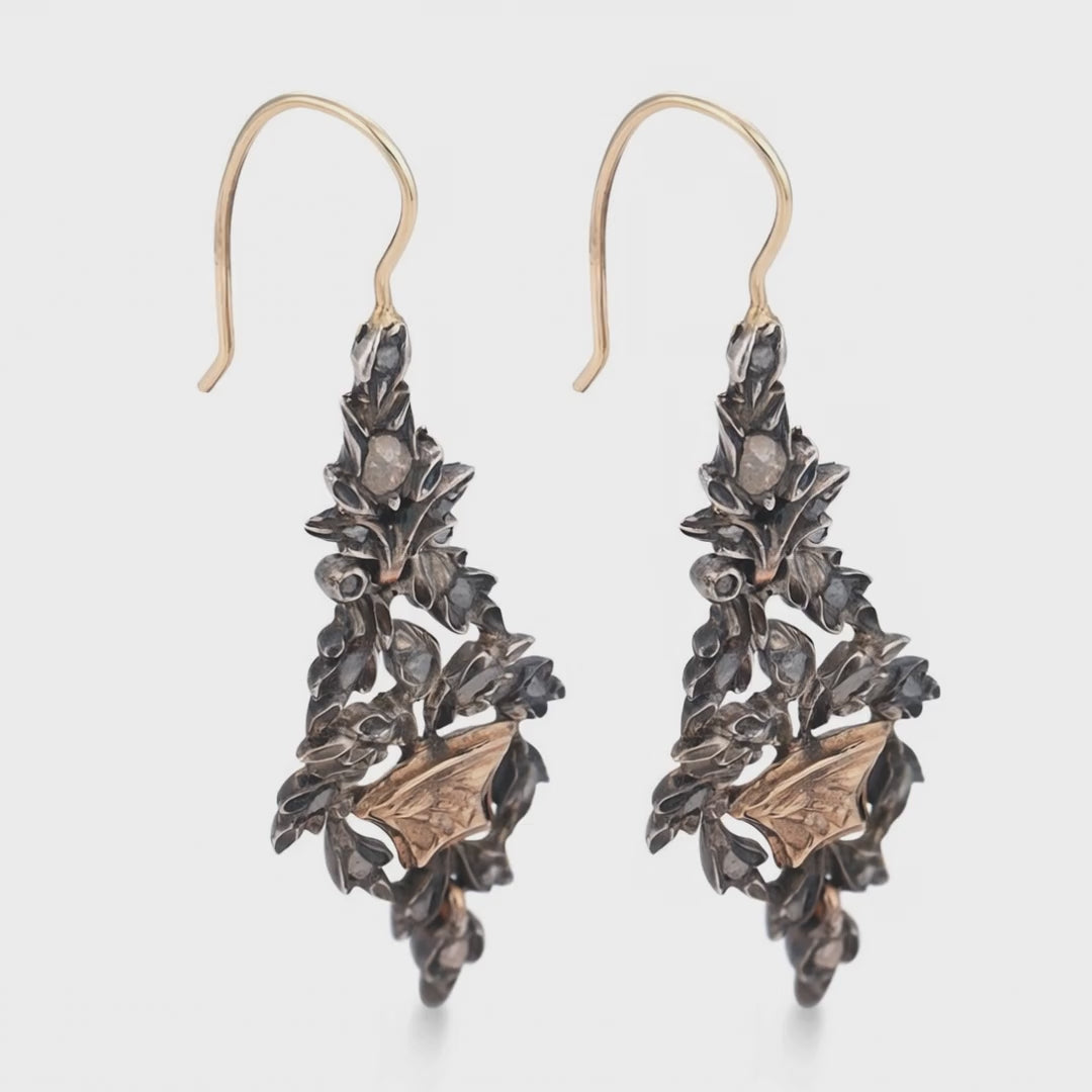 Georgian 14k/Sterling Silver Diamond Giardinetti-Motif Earrings