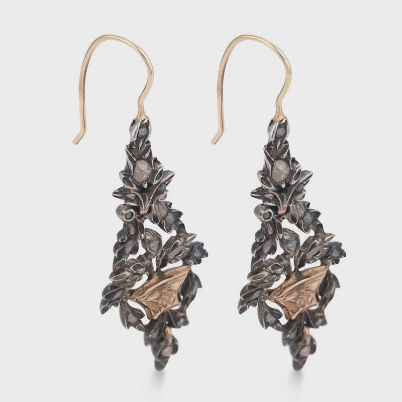 Georgian 14k/Sterling Silver Diamond Giardinetti-Motif Earrings