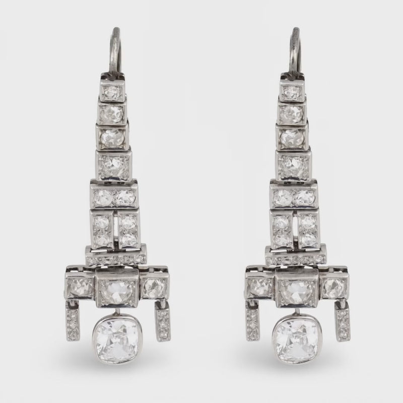 Art Deco Platinum Diamond Dangle Earrings