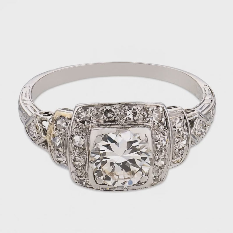 Art Deco Platinum Diamond Engagement Ring.90ct