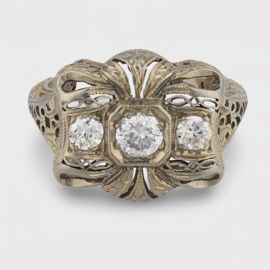 Art Deco 18k Diamond Bow-Motif Ring