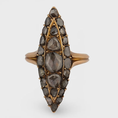 Georgian Russian 14k Diamond Navette Ring