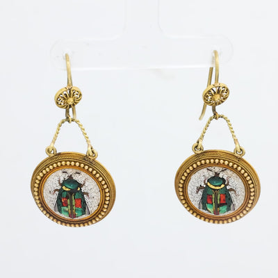 Victorian 18k Italian Micro Mosaic Fly Earrings