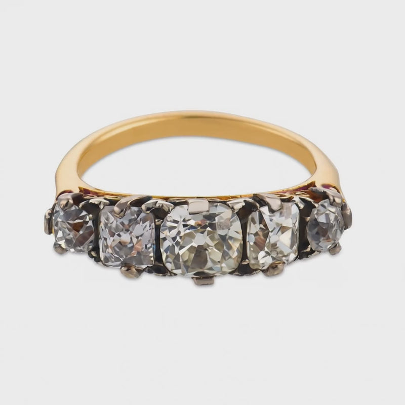 Art Nouveau 18k/Platinum Diamond Five Stone Ring