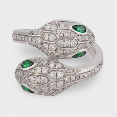 BVLGARI Estate Italian 18k Emerald & Diamond "Serpenti Seduttori" Ring