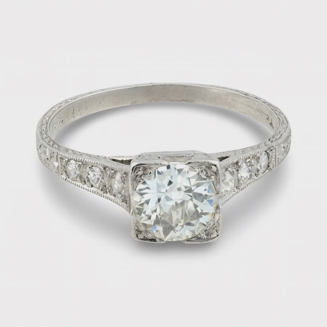 Art Deco Platinum Diamond Engagement Ring .80ct