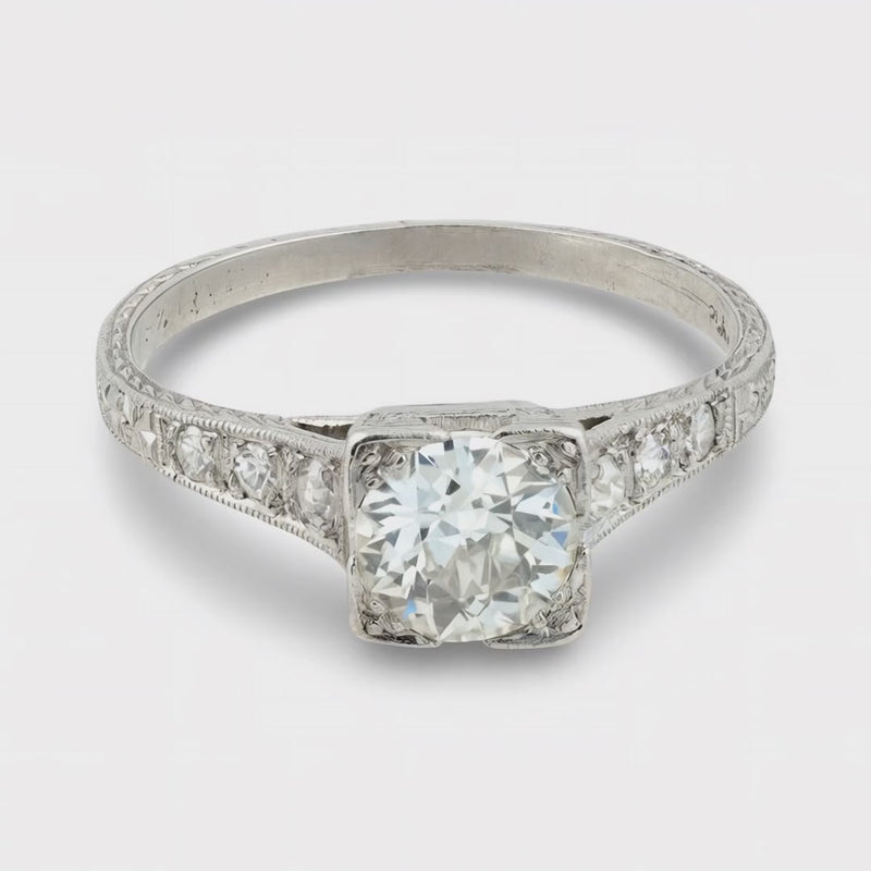 Art Deco Platinum Diamond Engagement Ring .80ct