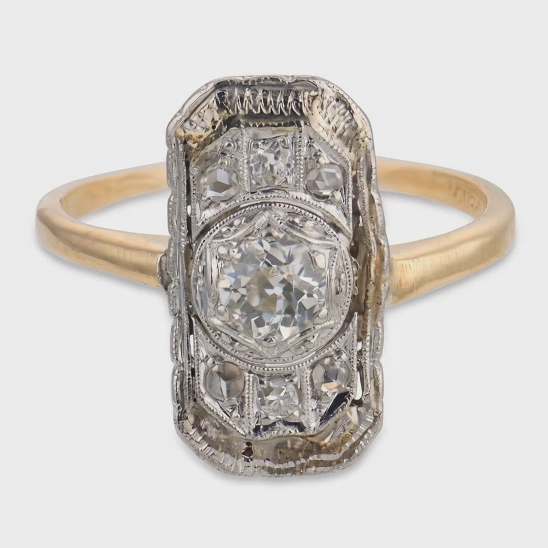 Edwardian 14k/Platinum Diamond Navette Ring