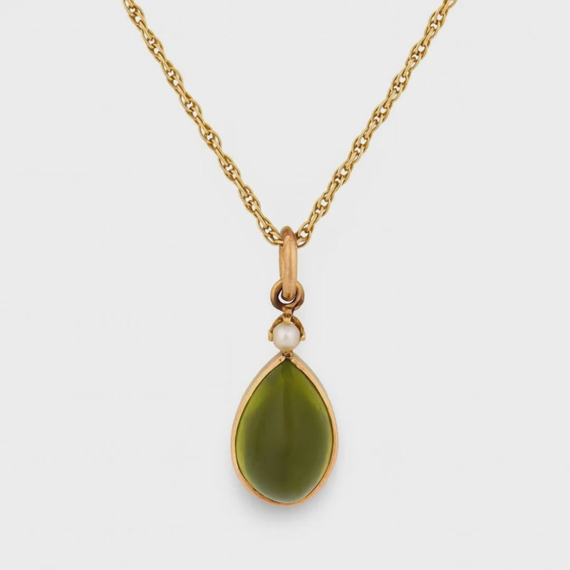 Victorian 14k Peridot & Pearl Pendant Necklace
