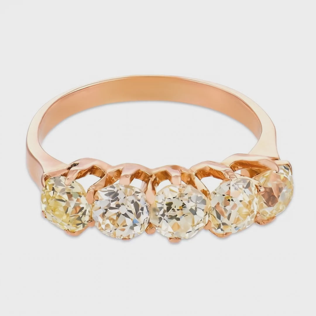 Load video: Victorian 14k Diamond Five Stone Ring