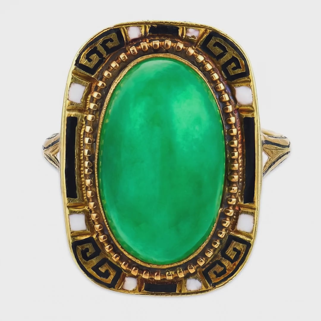 Art Deco 14k Jade & Enamel Ring