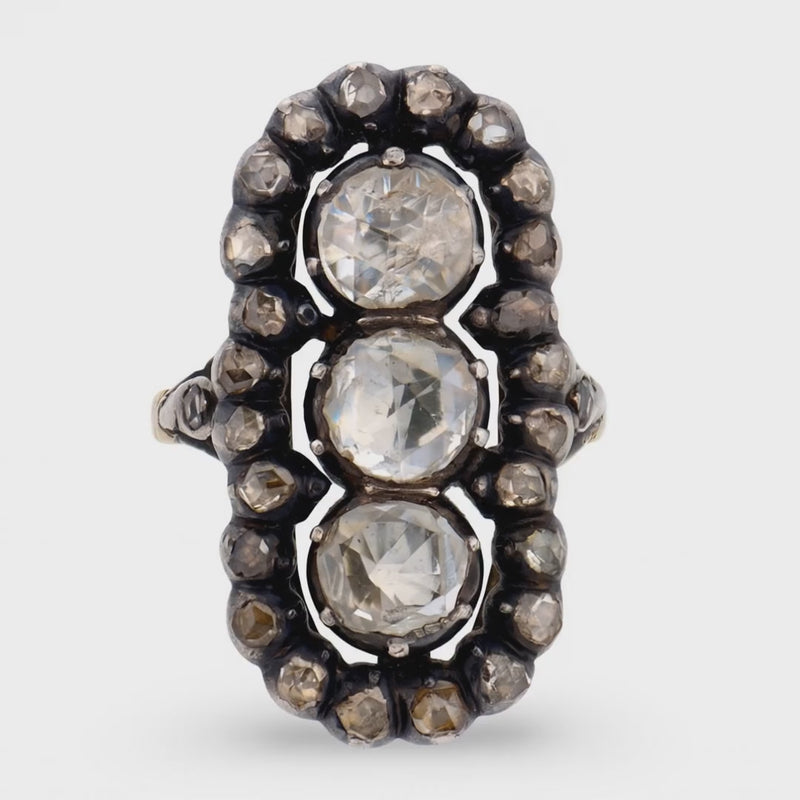 Georgian 18k/Sterling Silver Diamond Navette Ring