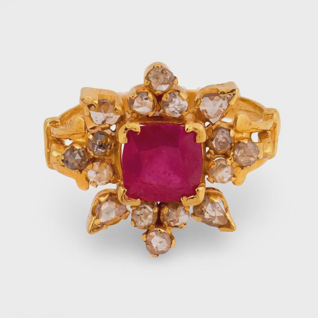 ANJANEY JEWELRY 22k Estate Ruby & Diamond Ring