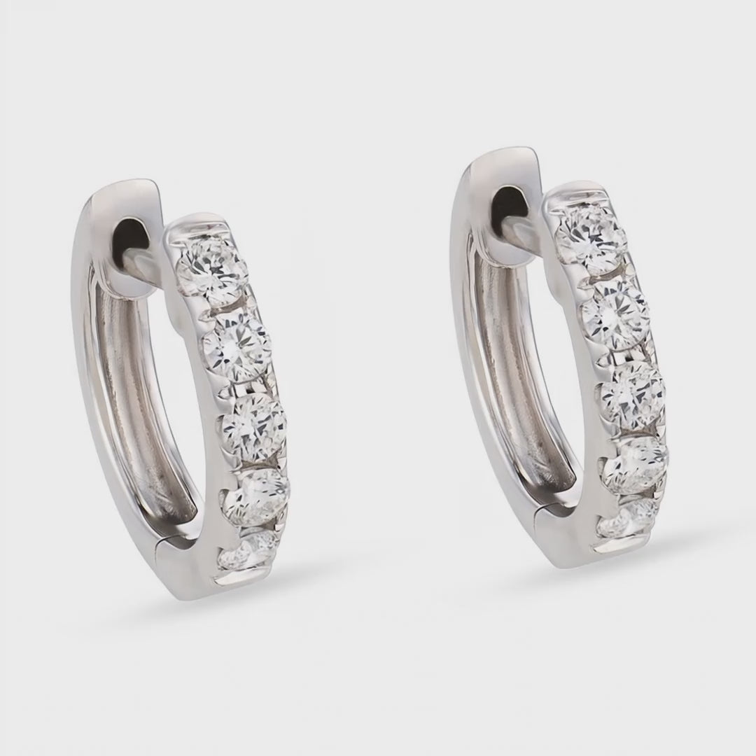 Load video: Estate 14k Diamond Huggie Hoop Earrings