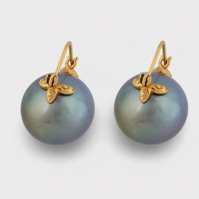 Estate 14k Black Tahitian Pearl Earring 14mm