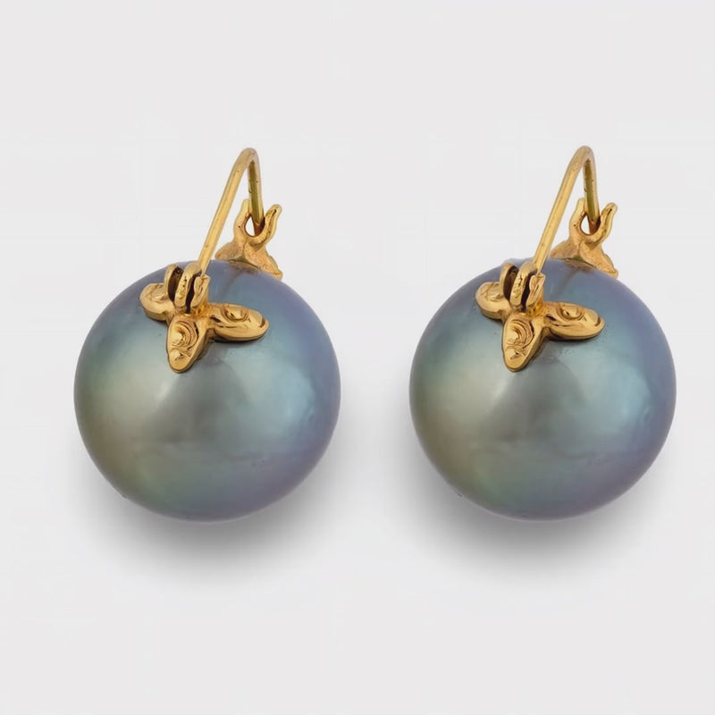 Estate 14k Black Tahitian Pearl Earring 14mm