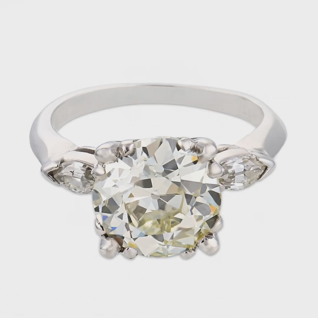 Load video: Art Deco Platinum Diamond Engagement Ring 3.09ct