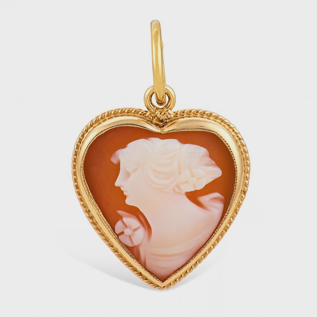 Load video: Art Deco 14k Cameo Heart-Motif Pendant/Charm