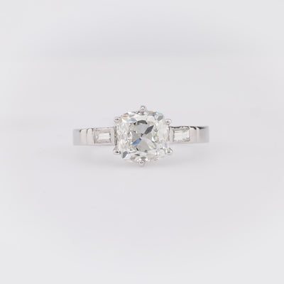 Retro French Platinum GIA Diamond Engagement Ring 2.19ct
