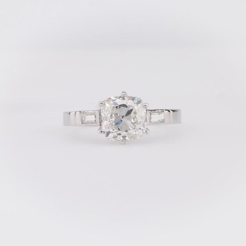 Retro French Platinum GIA Diamond Engagement Ring 2.19ct