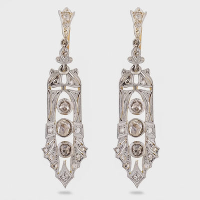 Edwardian 14k/Platinum Diamond Dangle Earrings