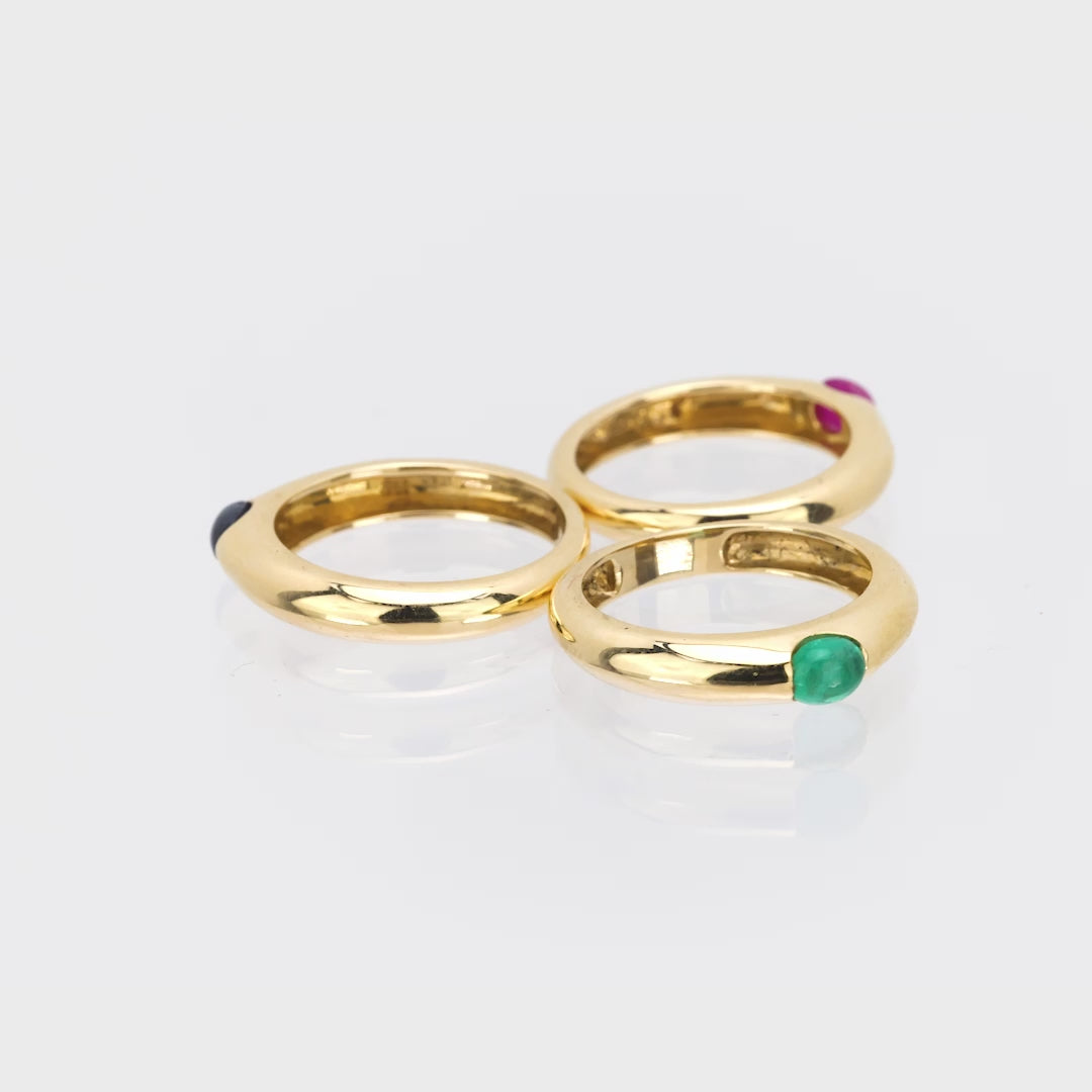 Estate 14k Sapphire, Ruby, & Emerald Three Band Set