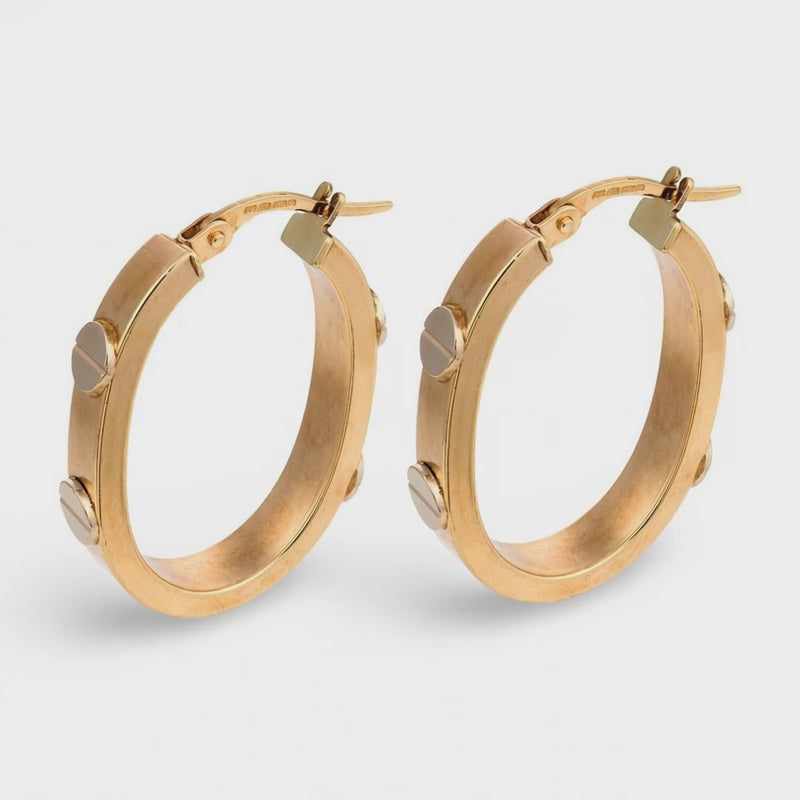 Vintage 9k Screw-Motif Hoop Earrings