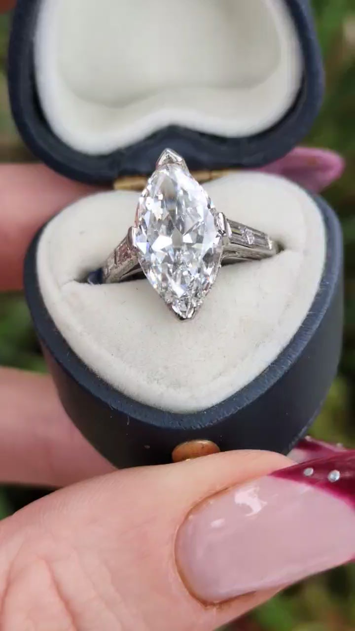 Load video: Art Deco Platinum GIA Diamond Engagement Ring 3.34ct