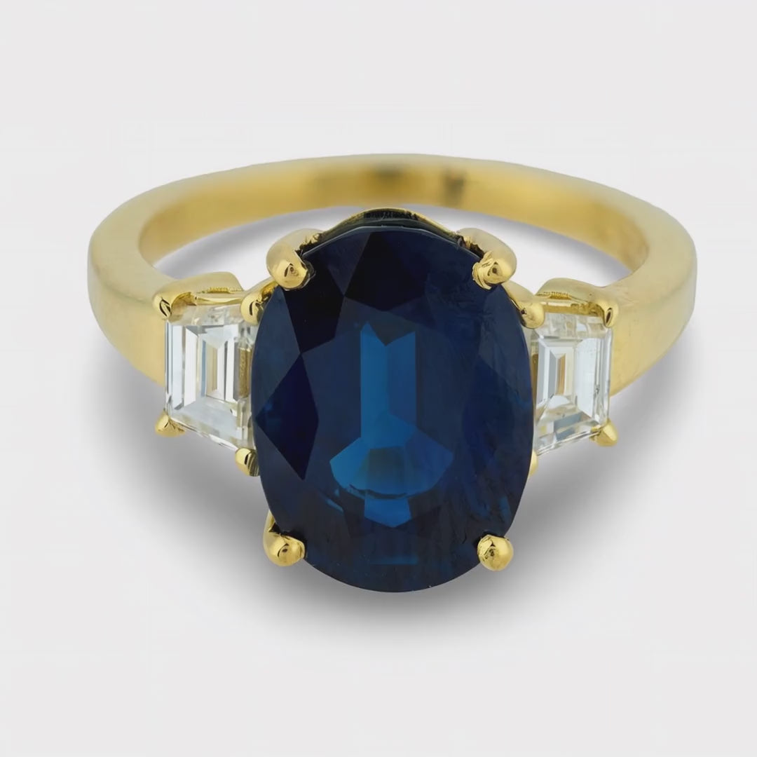 Estate 18k Sapphire & Diamond Three Stone Ring