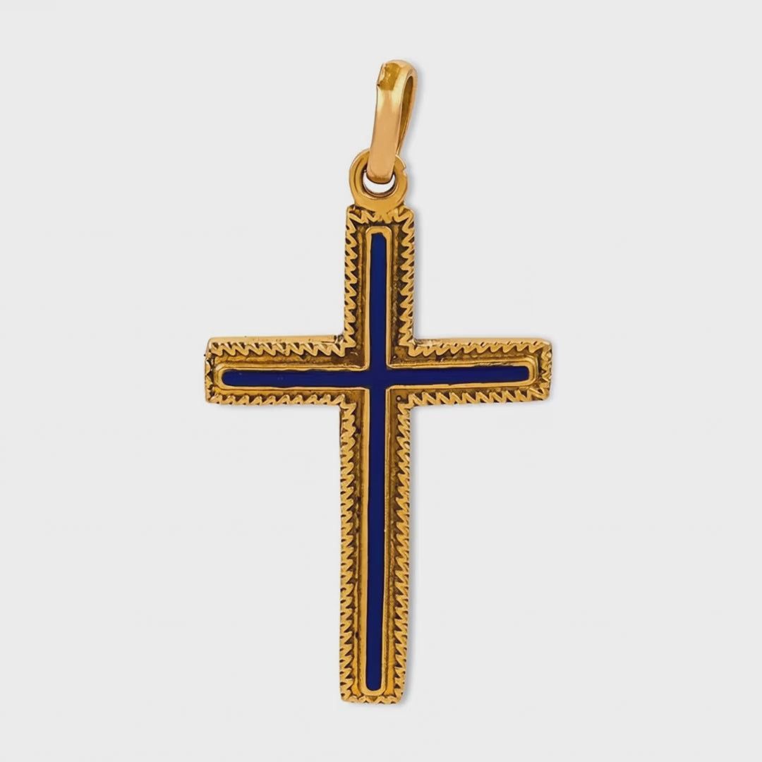 Vintage 18k Enamel Cross Pendant/Charm