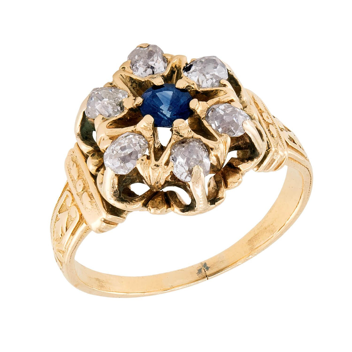 Victorian 14k Sapphire & Diamond Halo Ring