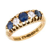 Victorian English 18k Sapphire & Diamond Ring