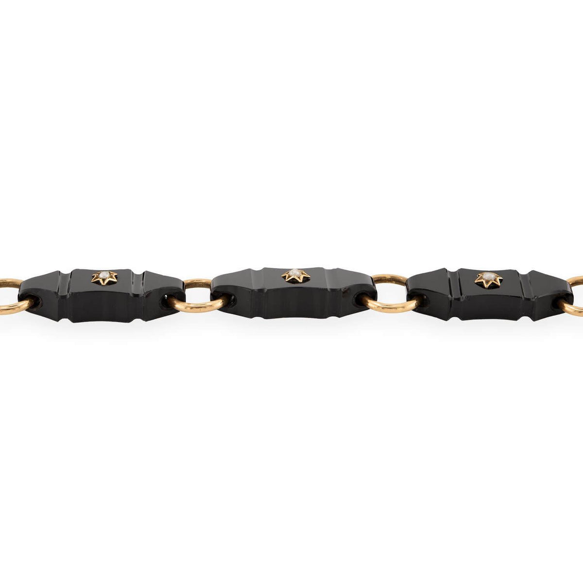 Art Deco 14k Onyx & Pearl Link Necklace