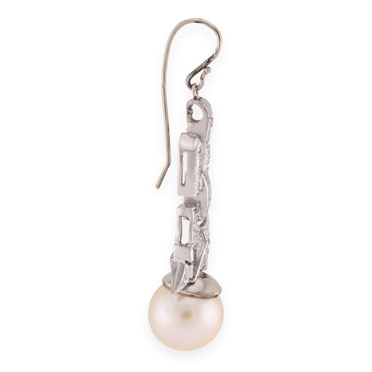 Retro Platinum Diamond & Pearl Drop Earrings