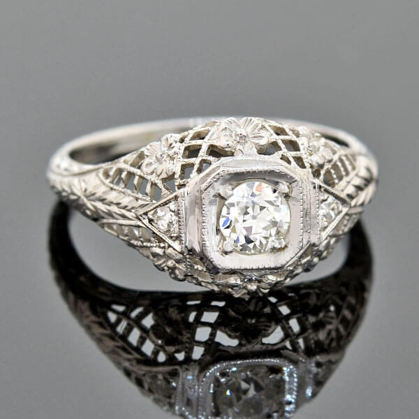 Art Deco 18kt Diamond Engagement Ring 0.28ct