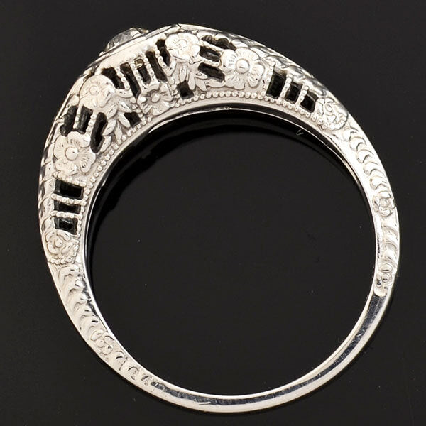 Art Deco 18kt Diamond Onyx Engagment Ring 0.15ct