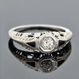 Art Deco 18kt Diamond Onyx Engagment Ring 0.15ct