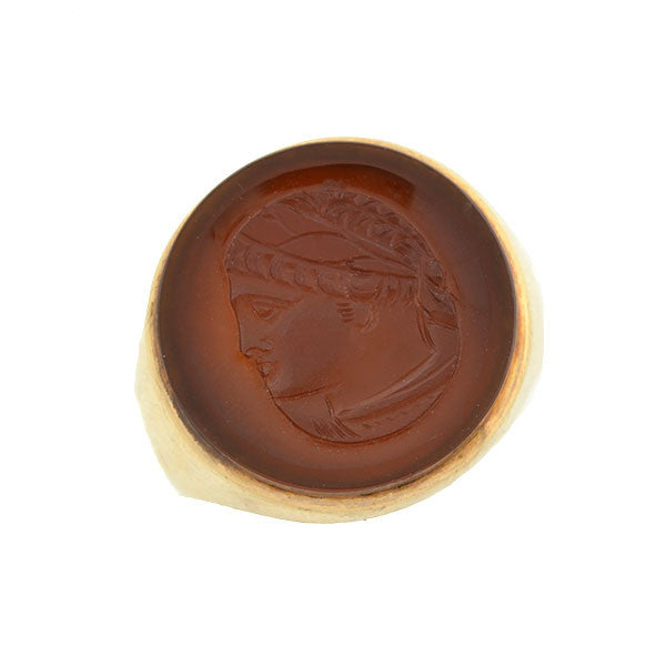 Victorian 10kt Carved Agate Intaglio Unisex Ring