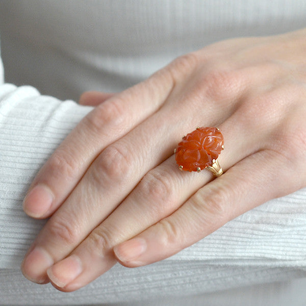 Carved Carnelian Scarab Ring | Egyptian Revival Ring - Trademark Antiques