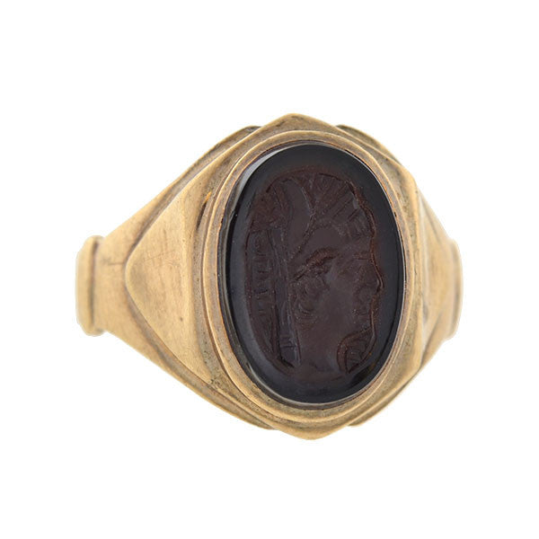 Victorian 10kt & Sardonyx Egyptian Intaglio Signet Ring